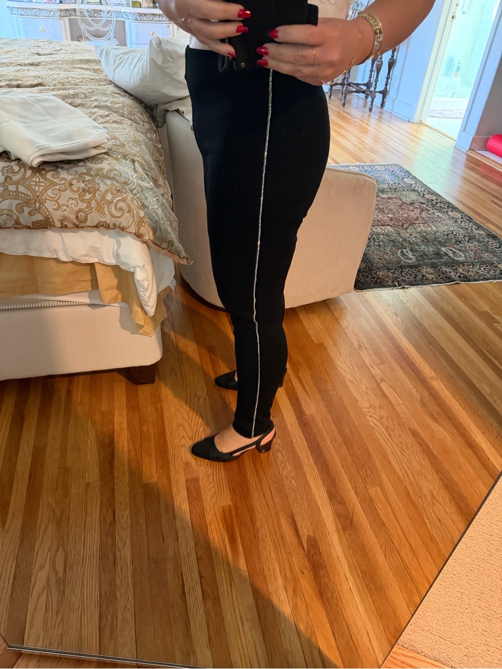 Zara Black Skinny Pants with Side Beaded Trim